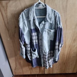 Oli & Hali Patchwork Button Down Shirt - Blue and Gray